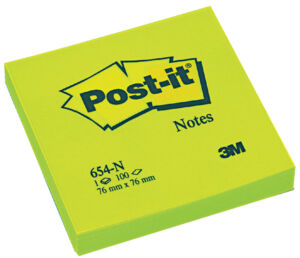 MEMOBLOK 3M POST-IT 654N 76X76MM NEON GROEN