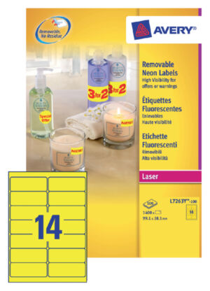 ETIKET AVERY L7263Y-100 99.1X38.1MM NEON GL 1400ST