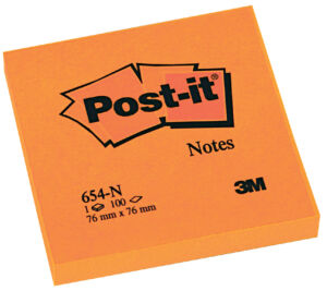 MEMOBLOK 3M POST-IT 654N 76X76MM NEON ORANJE