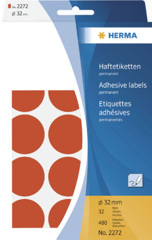 ETIKET HERMA 2272 ROND 32MM ROOD 480ST