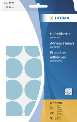 ETIKET HERMA 2273 ROND 32MM 480ST BLAUW