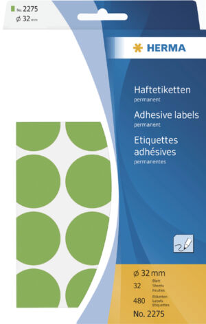 ETIKET HERMA 2275 ROND 32MM 480ST GROEN