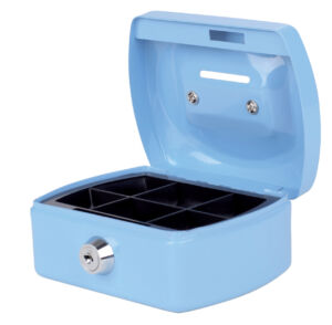 GELDKIST PAVO 125X95X60MM MET GLEUF LICHTBLAUW